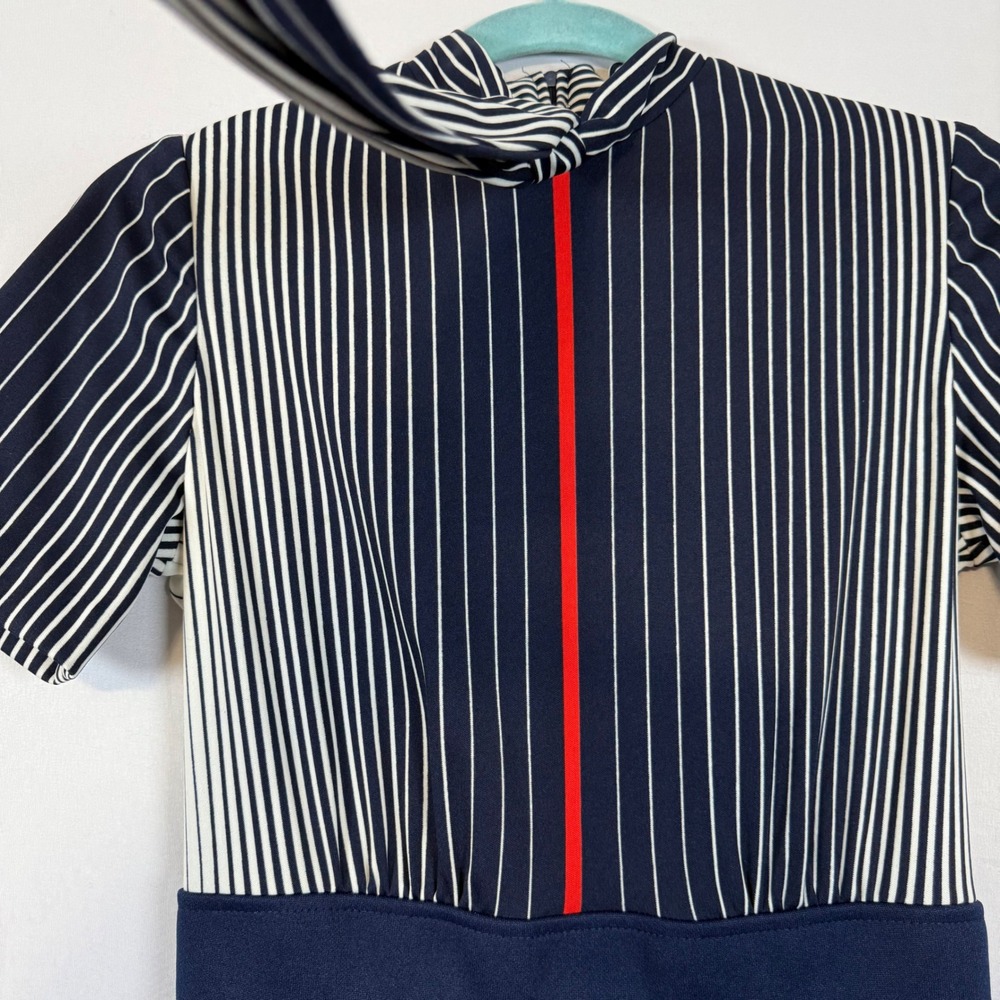 Vintage Leslie Fay Navy Blue Skirt Suit Set Striped Tie Secretary Career - Picture 7 of 16